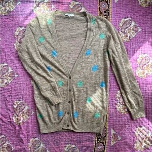 Madewell Tan Cardigan with Blue and Green Dots